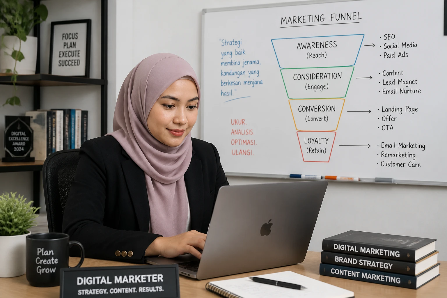 Merancang strategi corong pemasaran digital.